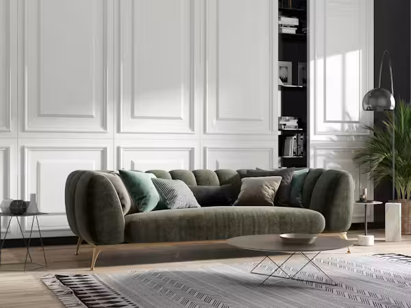 a green sofa is there in the living room